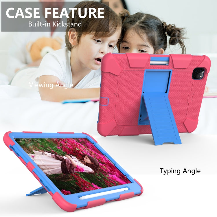 For iPad Pro 11 (2020) Shockproof Two-Color Silicone Protection Tablet Case with Holder & Pen Slot(Hot Pink+Blue) - iPad Pro 11 (2020) Cases by buy2fix | Online Shopping UK | buy2fix