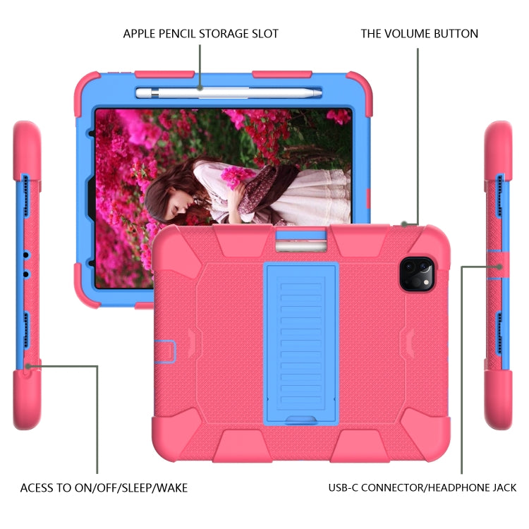 For iPad Pro 11 (2020) Shockproof Two-Color Silicone Protection Tablet Case with Holder & Pen Slot(Hot Pink+Blue) - iPad Pro 11 (2020) Cases by buy2fix | Online Shopping UK | buy2fix