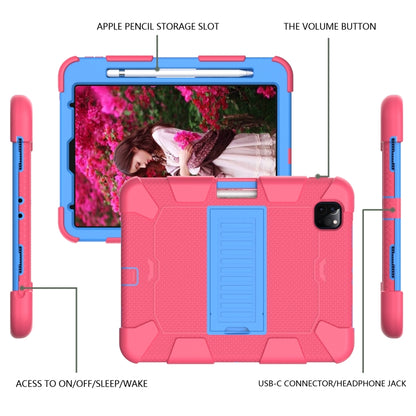 For iPad Pro 11 (2020) Shockproof Two-Color Silicone Protection Tablet Case with Holder & Pen Slot(Hot Pink+Blue) - iPad Pro 11 (2020) Cases by buy2fix | Online Shopping UK | buy2fix