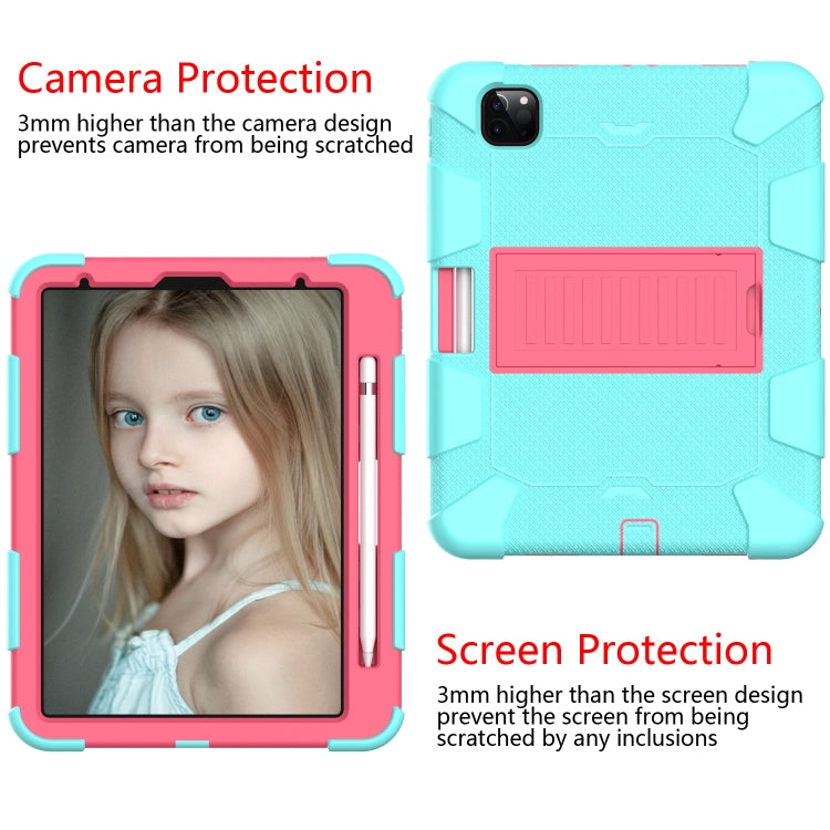 For iPad Pro 11 (2020) Shockproof Two-Color Silicone Protection Tablet Case with Holder & Pen Slot(Aqua+Hot Pink) - iPad Pro 11 (2020) Cases by buy2fix | Online Shopping UK | buy2fix