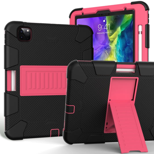 For iPad Pro 11 (2020) Shockproof Two-Color Silicone Protection Tablet Case with Holder & Pen Slot(Black+Hot Pink) - iPad Pro 11 (2020) Cases by buy2fix | Online Shopping UK | buy2fix