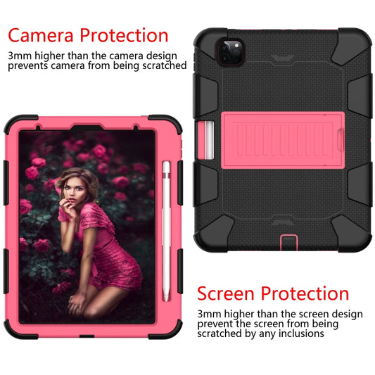 For iPad Pro 11 (2020) Shockproof Two-Color Silicone Protection Tablet Case with Holder & Pen Slot(Black+Hot Pink) - iPad Pro 11 (2020) Cases by buy2fix | Online Shopping UK | buy2fix