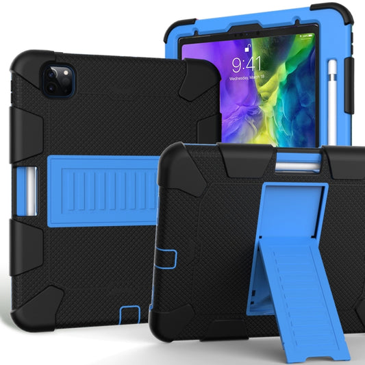 For iPad Pro 11 (2020) Shockproof Two-Color Silicone Protection Tablet Case with Holder & Pen Slot(Black+Blue) - iPad Pro 11 (2020) Cases by buy2fix | Online Shopping UK | buy2fix