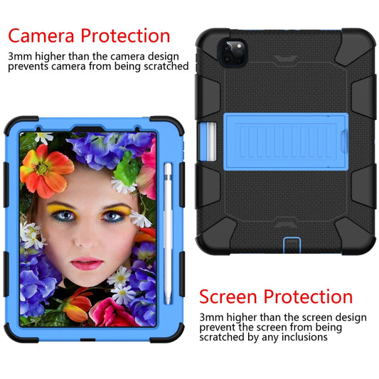 For iPad Pro 11 (2020) Shockproof Two-Color Silicone Protection Tablet Case with Holder & Pen Slot(Black+Blue) - iPad Pro 11 (2020) Cases by buy2fix | Online Shopping UK | buy2fix