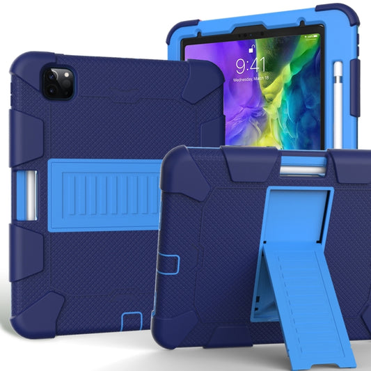 For iPad Pro 11 (2020) Shockproof Two-Color Silicone Protection Tablet Case with Holder & Pen Slot(Navy+Blue) - iPad Pro 11 (2020) Cases by buy2fix | Online Shopping UK | buy2fix