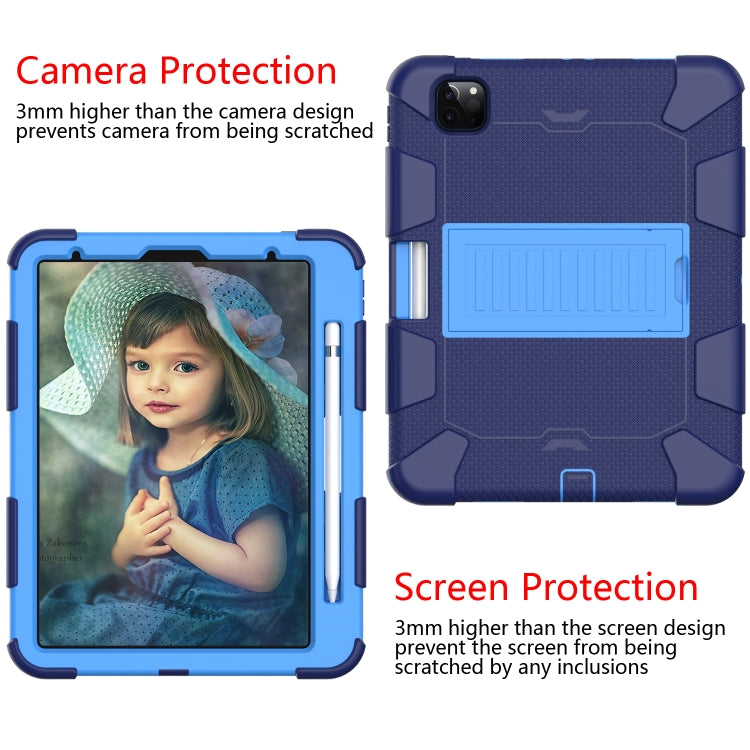 For iPad Pro 11 (2020) Shockproof Two-Color Silicone Protection Tablet Case with Holder & Pen Slot(Navy+Blue) - iPad Pro 11 (2020) Cases by buy2fix | Online Shopping UK | buy2fix
