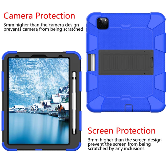 For iPad Pro 11 (2020) Shockproof Two-Color Silicone Protection Tablet Case with Holder & Pen Slot(Blue+Black) - iPad Pro 11 (2020) Cases by buy2fix | Online Shopping UK | buy2fix