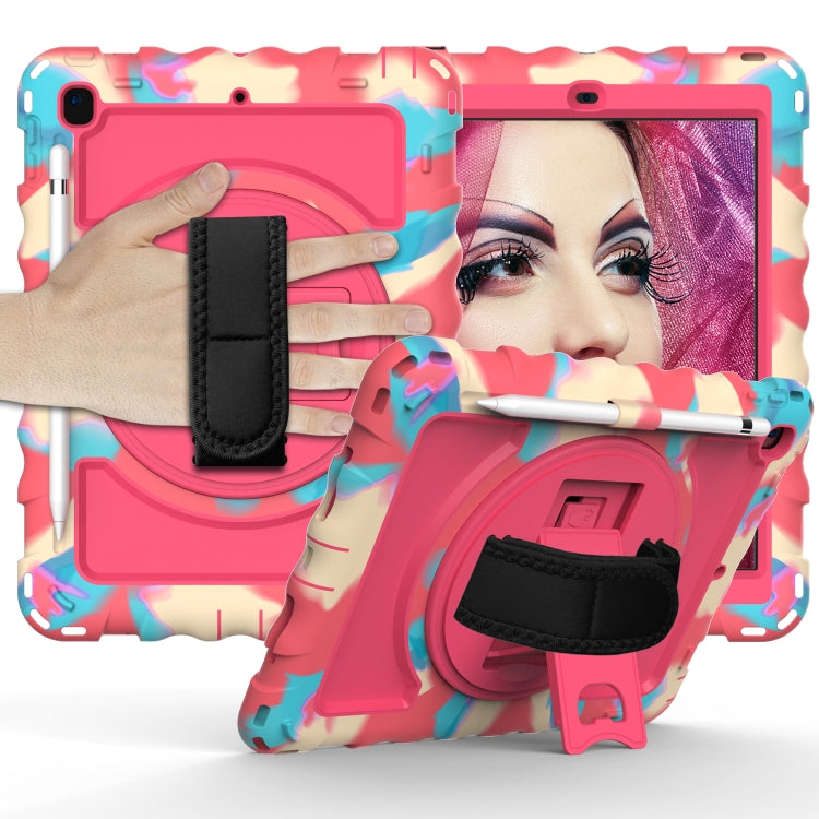 For iPad 9.7 (2018) & (2017) 360 Degree Rotation PC + Silicone Shockproof Combination Case with Holder & Hand Grip Strap & Neck Strap(Colorful+Hot Pink) - iPad 9.7 (2018) & (2017) Cases by buy2fix | Online Shopping UK | buy2fix