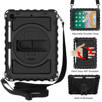 For iPad 9.7 (2018) & (2017) 360 Degree Rotation PC + Silicone Shockproof Combination Case with Holder & Hand Grip Strap & Neck Strap(Black) - iPad 9.7 (2018) & (2017) Cases by buy2fix | Online Shopping UK | buy2fix