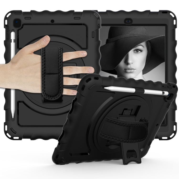 For iPad 9.7 (2018) & (2017) 360 Degree Rotation PC + Silicone Shockproof Combination Case with Holder & Hand Grip Strap & Neck Strap(Black) - iPad 9.7 (2018) & (2017) Cases by buy2fix | Online Shopping UK | buy2fix