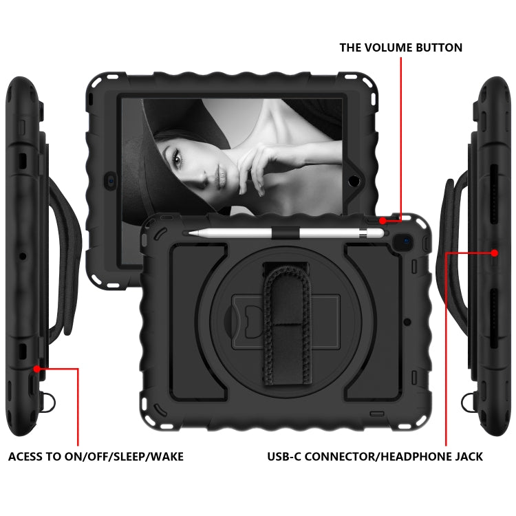 For iPad 9.7 (2018) & (2017) 360 Degree Rotation PC + Silicone Shockproof Combination Case with Holder & Hand Grip Strap & Neck Strap(Black) - iPad 9.7 (2018) & (2017) Cases by buy2fix | Online Shopping UK | buy2fix