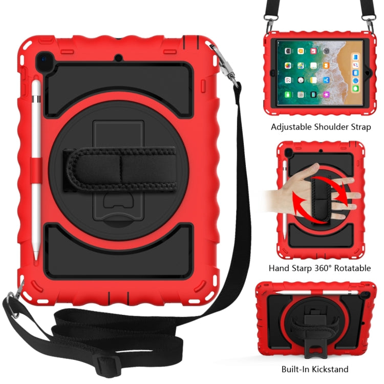 For iPad 9.7 (2018) & (2017) 360 Degree Rotation PC + Silicone Shockproof Combination Case with Holder & Hand Grip Strap & Neck Strap(Red) - iPad 9.7 (2018) & (2017) Cases by buy2fix | Online Shopping UK | buy2fix