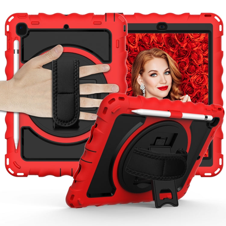 For iPad 9.7 (2018) & (2017) 360 Degree Rotation PC + Silicone Shockproof Combination Case with Holder & Hand Grip Strap & Neck Strap(Red) - iPad 9.7 (2018) & (2017) Cases by buy2fix | Online Shopping UK | buy2fix