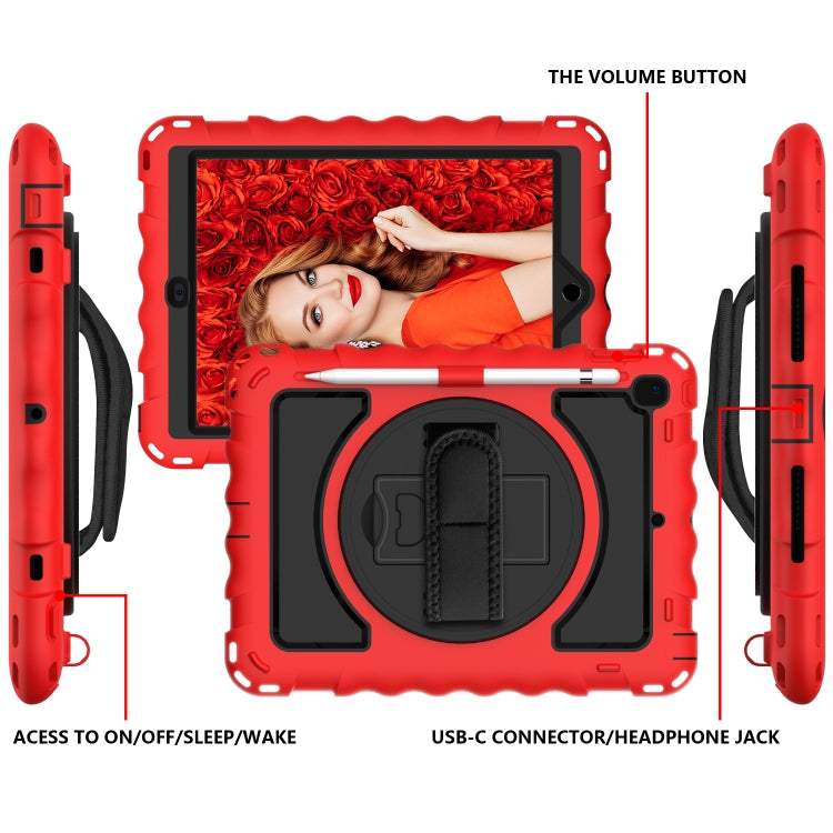 For iPad 9.7 (2018) & (2017) 360 Degree Rotation PC + Silicone Shockproof Combination Case with Holder & Hand Grip Strap & Neck Strap(Red) - iPad 9.7 (2018) & (2017) Cases by buy2fix | Online Shopping UK | buy2fix