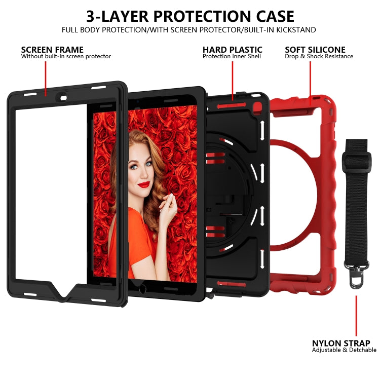 For iPad 9.7 (2018) & (2017) 360 Degree Rotation PC + Silicone Shockproof Combination Case with Holder & Hand Grip Strap & Neck Strap(Red) - iPad 9.7 (2018) & (2017) Cases by buy2fix | Online Shopping UK | buy2fix