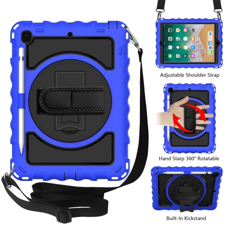 For iPad 9.7 (2018) & (2017) 360 Degree Rotation PC + Silicone Shockproof Combination Case with Holder & Hand Grip Strap & Neck Strap(Blue) - iPad 9.7 (2018) & (2017) Cases by buy2fix | Online Shopping UK | buy2fix