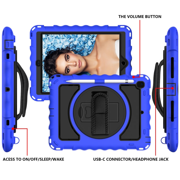 For iPad 9.7 (2018) & (2017) 360 Degree Rotation PC + Silicone Shockproof Combination Case with Holder & Hand Grip Strap & Neck Strap(Blue) - iPad 9.7 (2018) & (2017) Cases by buy2fix | Online Shopping UK | buy2fix