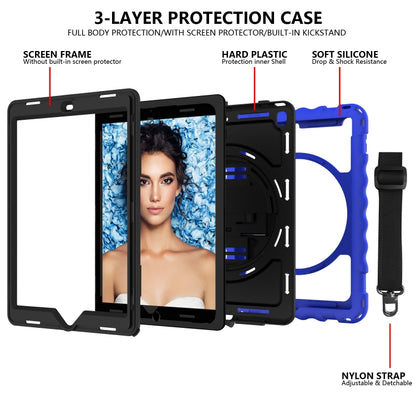 For iPad 9.7 (2018) & (2017) 360 Degree Rotation PC + Silicone Shockproof Combination Case with Holder & Hand Grip Strap & Neck Strap(Blue) - iPad 9.7 (2018) & (2017) Cases by buy2fix | Online Shopping UK | buy2fix