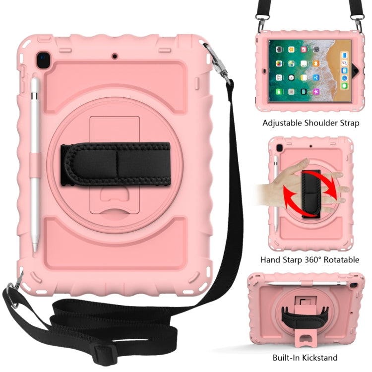 For iPad 9.7 (2018) & (2017) 360 Degree Rotation PC + Silicone Shockproof Combination Case with Holder & Hand Grip Strap & Neck Strap(Rose Gold) - iPad 9.7 (2018) & (2017) Cases by buy2fix | Online Shopping UK | buy2fix