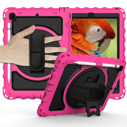 For iPad 9.7 (2018) & (2017) 360 Degree Rotation PC + Silicone Shockproof Combination Case with Holder & Hand Grip Strap & Neck Strap(Hot Pink) - iPad 9.7 (2018) & (2017) Cases by buy2fix | Online Shopping UK | buy2fix