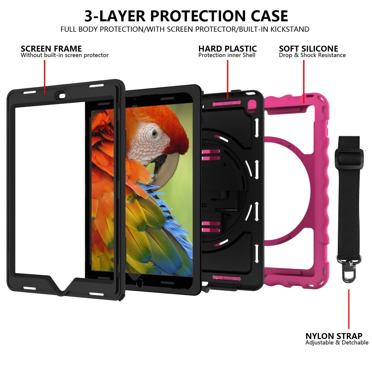 For iPad 9.7 (2018) & (2017) 360 Degree Rotation PC + Silicone Shockproof Combination Case with Holder & Hand Grip Strap & Neck Strap(Hot Pink) - iPad 9.7 (2018) & (2017) Cases by buy2fix | Online Shopping UK | buy2fix