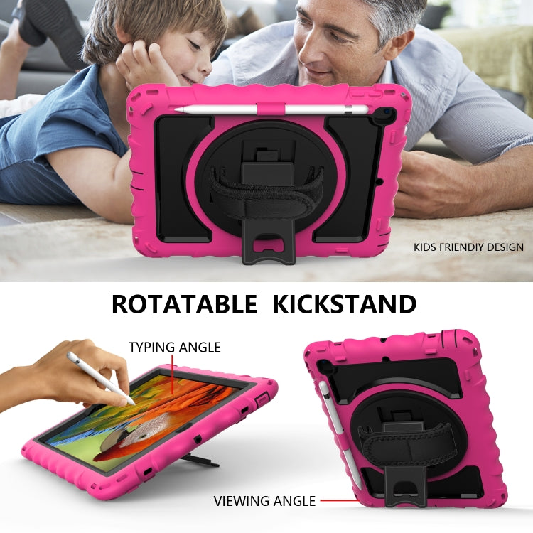 For iPad 9.7 (2018) & (2017) 360 Degree Rotation PC + Silicone Shockproof Combination Case with Holder & Hand Grip Strap & Neck Strap(Hot Pink) - iPad 9.7 (2018) & (2017) Cases by buy2fix | Online Shopping UK | buy2fix