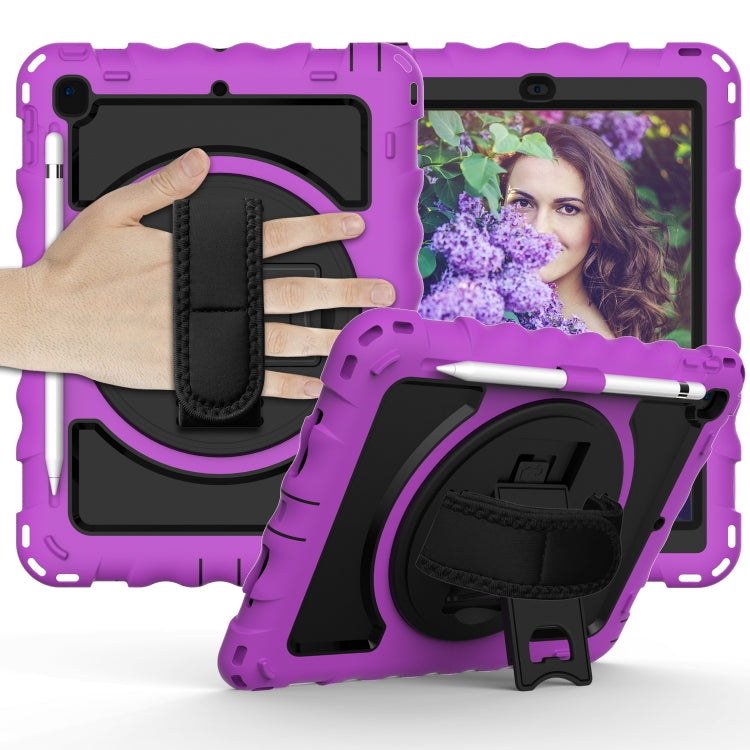 For iPad 9.7 (2018) & (2017) 360 Degree Rotation PC + Silicone Shockproof Combination Case with Holder & Hand Grip Strap & Neck Strap(Purple) - iPad 9.7 (2018) & (2017) Cases by buy2fix | Online Shopping UK | buy2fix