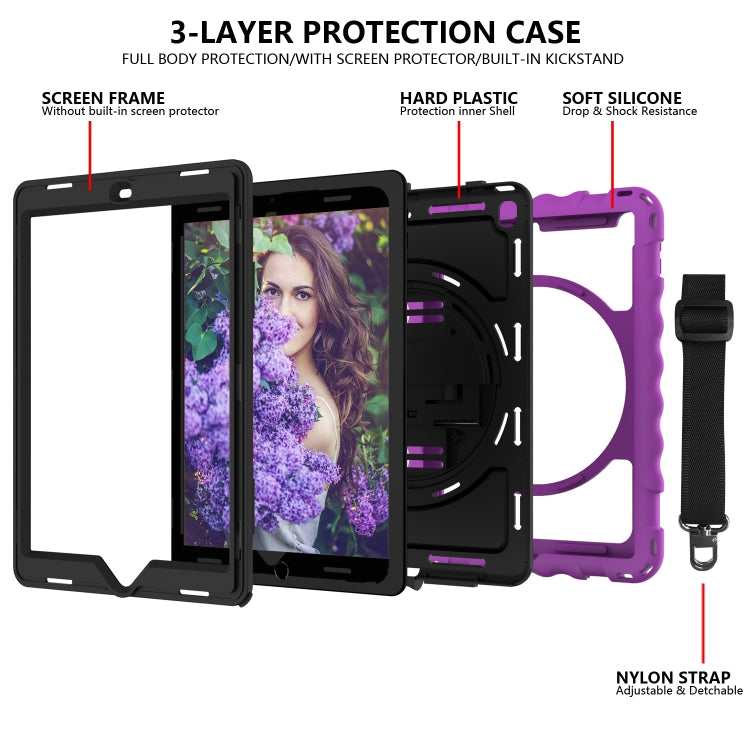 For iPad 9.7 (2018) & (2017) 360 Degree Rotation PC + Silicone Shockproof Combination Case with Holder & Hand Grip Strap & Neck Strap(Purple) - iPad 9.7 (2018) & (2017) Cases by buy2fix | Online Shopping UK | buy2fix