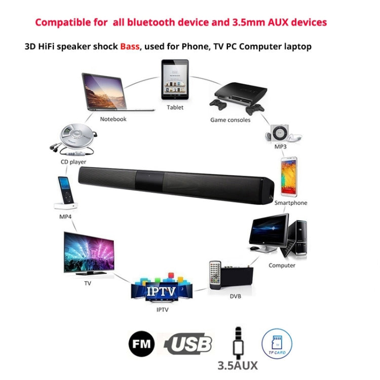 20W TV Soundbar Bluetooth Speaker FM Radio Home Theater System Portable Wireless Subwoofer Bass MP3 Music Boombox for Xiaomi - Desktop Speaker by buy2fix | Online Shopping UK | buy2fix