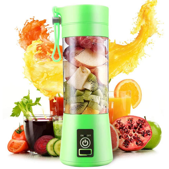 USB Rechargeable Electric Automatic Vegetable Fruit Citrus Orange Juice Maker Cup Mixer Bottle (380ML)(6 Blades Green)