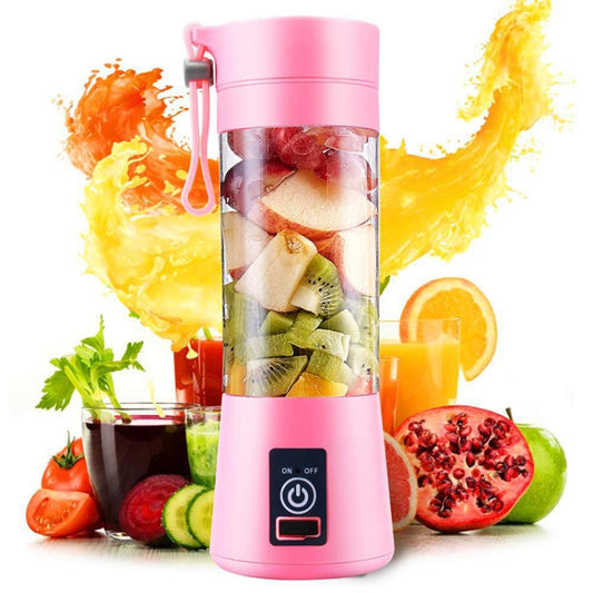 USB Rechargeable Electric Automatic Vegetable Fruit Citrus Orange Juice Maker Cup Mixer Bottle (380ML)(4 Blades Pink) by buy2fix