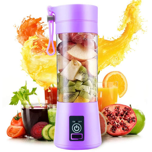 USB Rechargeable Electric Automatic Vegetable Fruit Citrus Orange Juice Maker Cup Mixer Bottle (380ML)(4 Blades Purple) by buy2fix