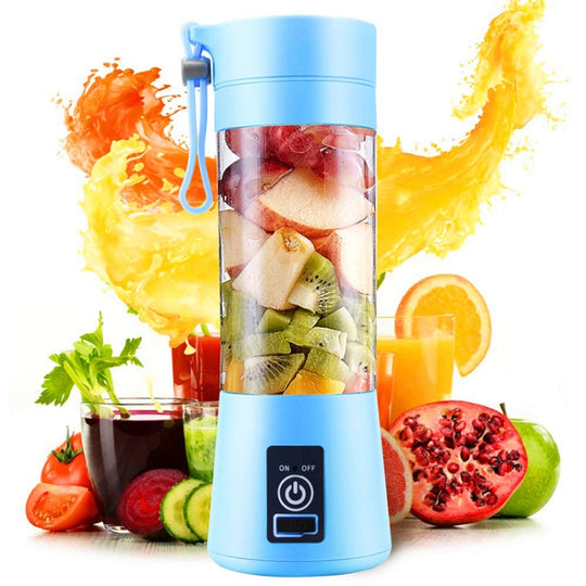 USB Rechargeable Electric Automatic Vegetable Fruit Citrus Orange Juice Maker Cup Mixer Bottle (380ML 2 Blender)(2 Blades  Blue)
