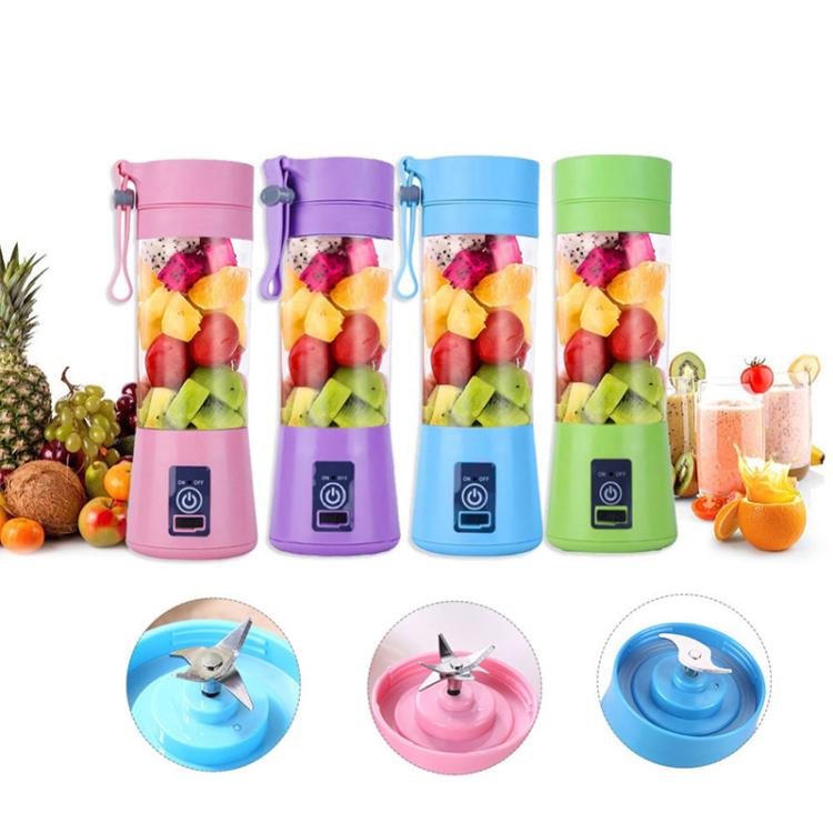 USB Rechargeable Electric Automatic Vegetable Fruit Citrus Orange Juice Maker Cup Mixer Bottle (380ML)(2 Blades Purple) by buy2fix