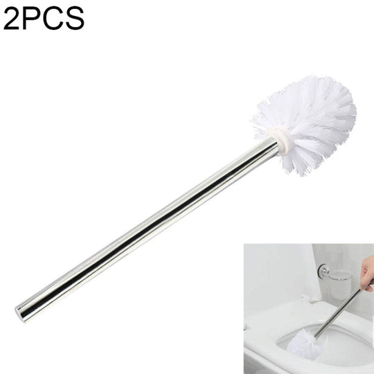 2PCS Stainless Steel Handle Toilet Brush Suit Household Hanger Frame Cleaning Brush(White)
