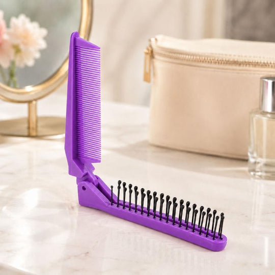 Portable Travel Folding Comb Anti-static Massage Comb(Purple)
