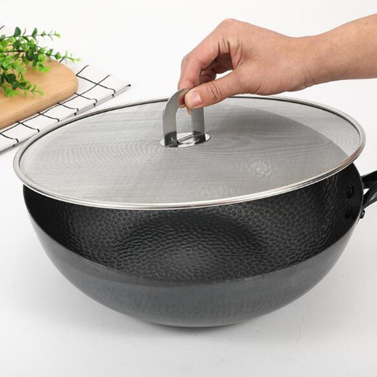 Stainless Steel Oil Proof Cover Fried Oil Splash Proof Net Cover Pizza Tray Kitchen Gadget, Size:33cm(Stainless steel) - Gadgets by buy2fix | Online Shopping UK | buy2fix