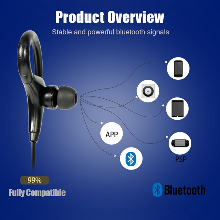 AiWei BT-01 Wireless Bluetooth Earphone with Microphone Hook Sports Earphone(Blue) - Neck-mounted Earphone by AiWei | Online Shopping UK | buy2fix