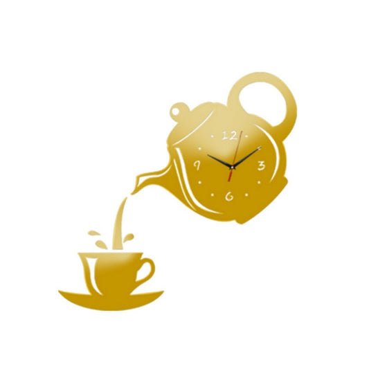 Creative DIY Acrylic Coffee Cup Teapot 3D Wall Clock Decorative Kitchen Wall Clocks Living Room Dining Room Home Decor Clock(Gold) by buy2fix
