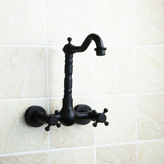 Wall-mounted Bathroom All Bronze Cold Hot Water Ancient Wall Faucet(Black ancient) by buy2fix
