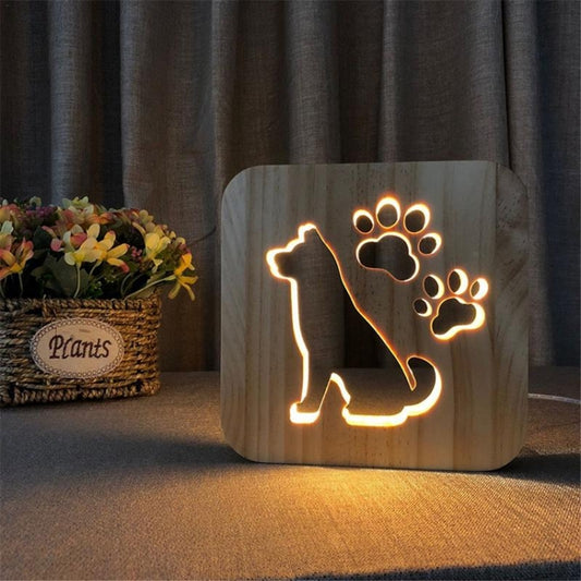Creative Shape Wooden Night Lamp Bedroom Decoration Warm Light LED(Dog) by buy2fix