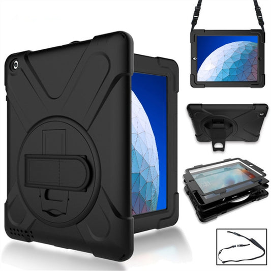 360 Degree Rotation Silicone Protective Cover with Holder and Hand Strap and Long Strap for iPad Pro Air 3 10.5 （2019）(Black) - iPad Air (2019) Cases by buy2fix | Online Shopping UK | buy2fix