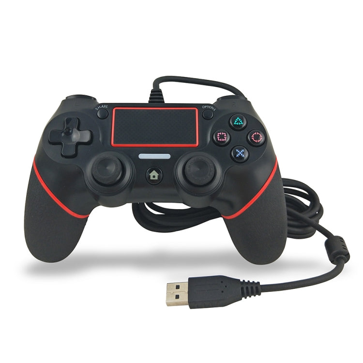 For PS4 Handle Wired Handle Cable Game Controller( Black Red) - Gamepads by buy2fix | Online Shopping UK | buy2fix