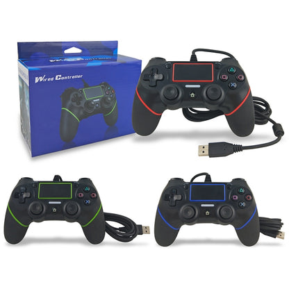 For PS4 Handle Wired Handle Cable Game Controller( Black Red) - Gamepads by buy2fix | Online Shopping UK | buy2fix