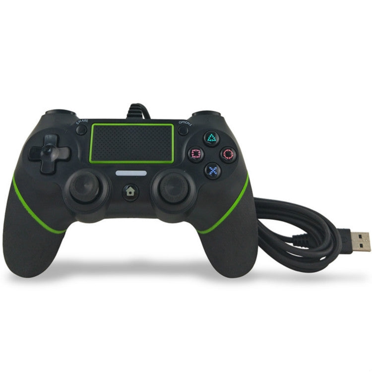 For PS4 Handle Wired Handle Cable Game Controller( Black Green) - Gamepads by buy2fix | Online Shopping UK | buy2fix