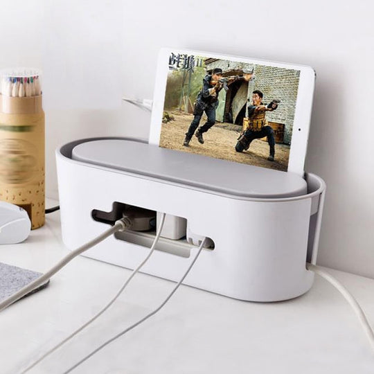 Home Cable Storage Box Hollow Wire Cord Safety Tidy Organizer Container, SIZE:Normal(White)