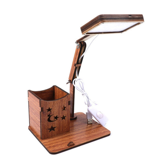 Wooden Multi-function Touch USB Pen Holder Desk Lamp Student Desktop Charging Reading Lamp Led Eye Protection Table Lamp, Style:USB Plug-in without Battery(Red)