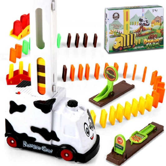 Puzzle Domino Car Electric Train With Sound And Light Music Automatic Licensing Electric Car Toy(White Cow) by buy2fix