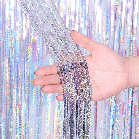 2 PCS Laser Rain Tinsel Foil Curtain Birthday Party Decoration Tassel Wall, Size:1x2.5m(Silver)