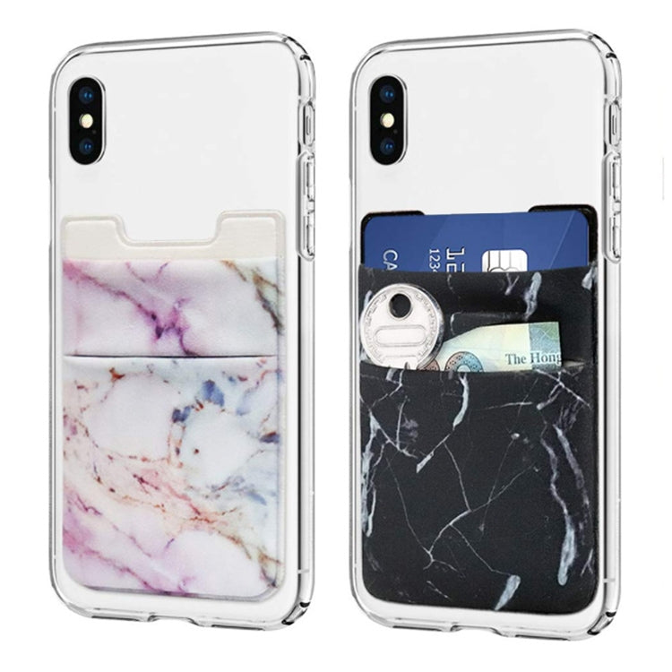 Marble Pattern Road Stretch Phone Back Plastic Card Holder Sticky Phone Clip(White) - Card & Passport Bags by buy2fix | Online Shopping UK | buy2fix